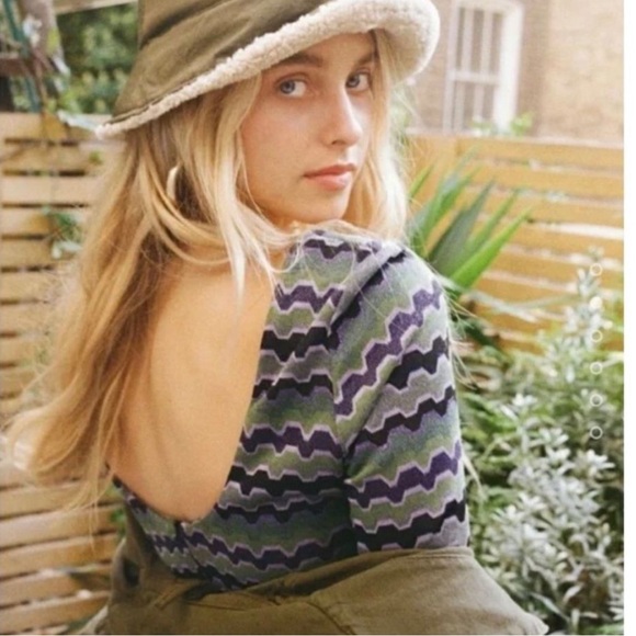 ZARA GEOMETRIC STRIPE PRINT METALLIC FIBERS FRONT KEYHOLES ~ SIZE MEDIUM - Picture 3 of 11